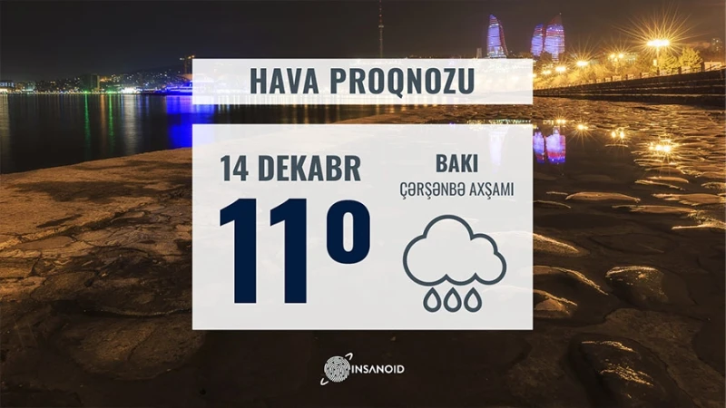 Günün havası: yağış yağacaq, 11° isti olacaq