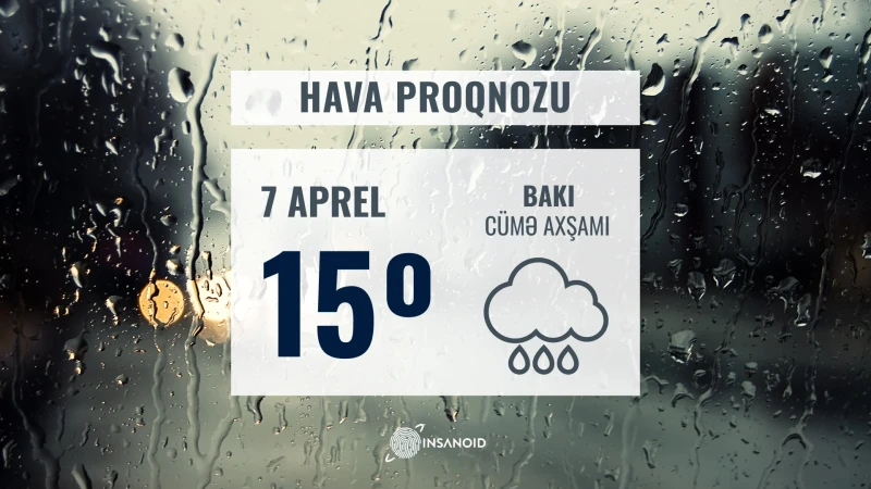 Sabah hava yağışlı keçəcək: 15° isti olacaq