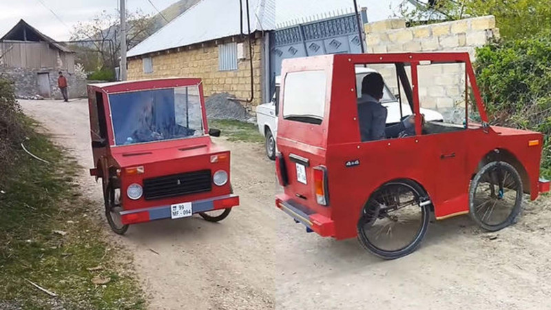 Şəki: 10-cu sinif şagirdi velosiped-maşın düzəldib