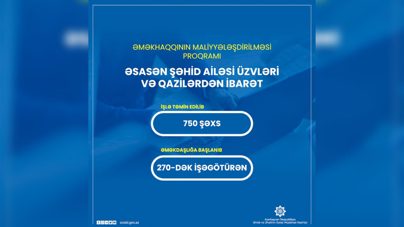 Əməkhaqqının birgə maliyyələşdirilməsi proqramı üzrə 750 şəxs işlə təmin edilib