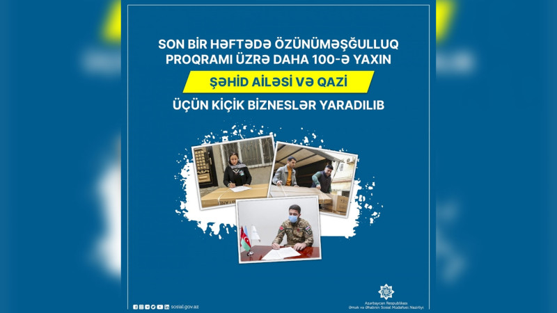 Daha 100-ə yaxın şəhid ailəsi və qazi özünüməşğulluq proqramına cəlb edilib