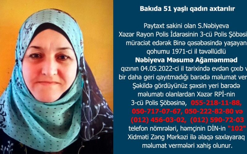 Bakıda 51 yaşlı qadın itkin düşüb