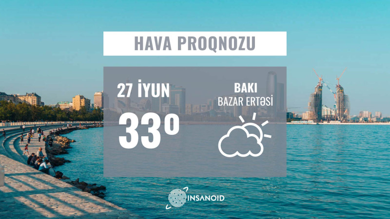 Bu gün 33° isti olacaq, şimal-qərb küləyi əsəcək