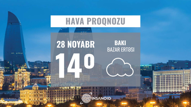 Bu gün hava buludlu olacaq, 14° isti olacaq