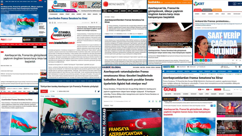 Türkiyənin KİV-ləri Fransa senatı və xalqına yönəlmiş petisiyanı dəstəkləməkdə davam edir