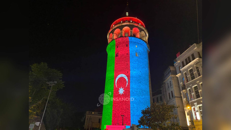 İstanbulun Qalata Qülləsi bayrağımızın rəngləri ilə işıqlandırılıb