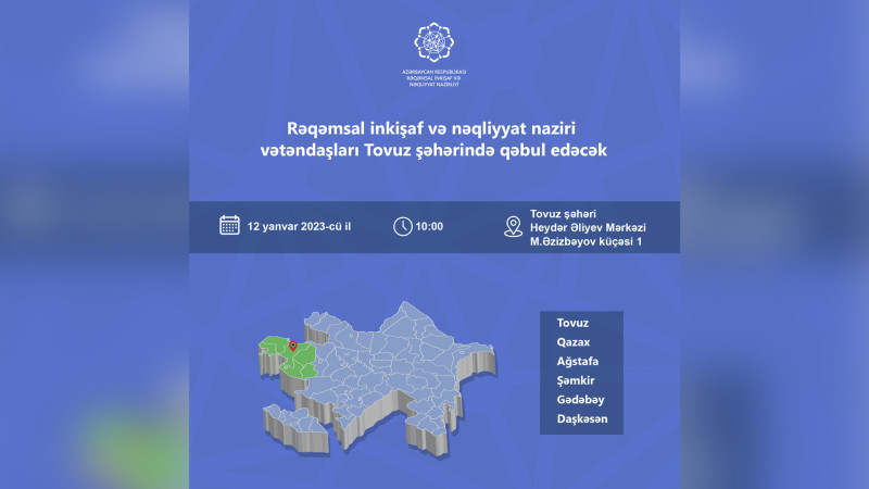 Rəşad Nəbiyev Tovuzda vətəndaşları qəbul edəcək