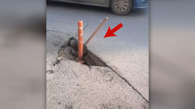 Bakının mərkəzi küçələrindən birində yol çöküb