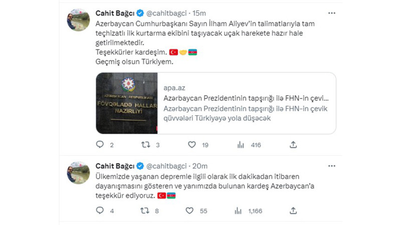 Türkiyə səfiri İlham Əliyevə və xalqımıza təşəkkür edib