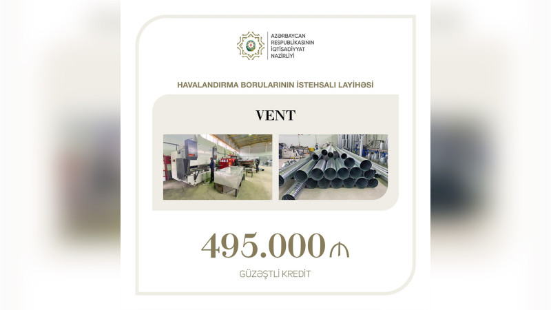 Havalandırma borularının istehsalı layihəsinə güzəştli kredit ayrılıb