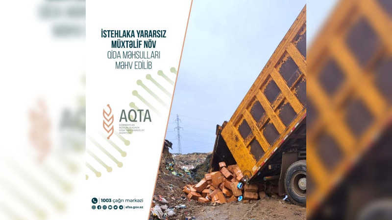 İstehlaka yararsız müxtəlif növ qida məhsulları məhv edilib