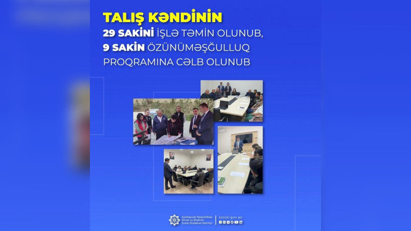 Talış kəndinin 29 sakini işlə təmin olunub
