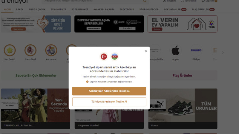 “Trendyol”un Azərbaycandakı istifadəçiləri artıq sifarişlərini birbaşa ala biləcəklər
