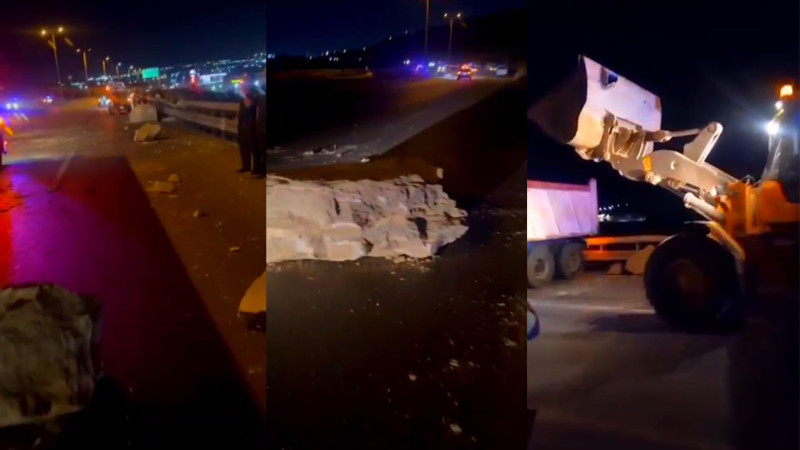 Bakı dairəvi avtomobil yoluna düşən qayalar yoldan qaldırılıb
