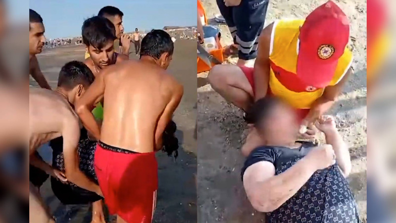 Bakıda çimərlikdə boğulmaqda olan qadın xilas edilib - VİDEO