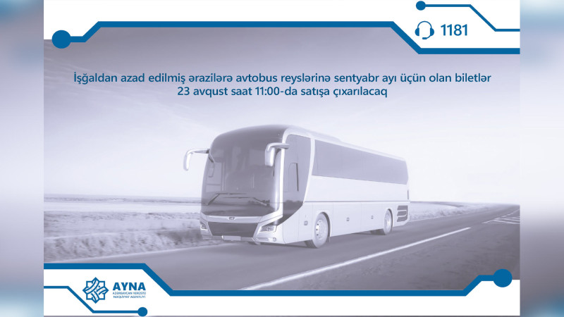 Qarabağa avtobus reyslərinə sentyabr ayı üçün biletlər satışa çıxarılır