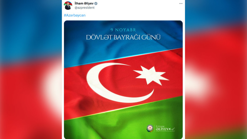 İlham Əliyev Dövlət Bayrağı Günü ilə bağlı paylaşım edib