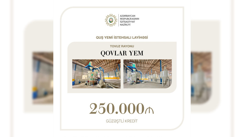 Tovuzda quş yemi istehsalı layihəsinə 250 min manat güzəştli kredit ayrılıb