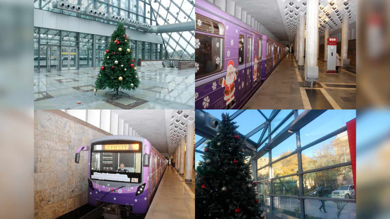 Bakı metrosunda qatarlardan biri bayram ovqatı ilə bəzədilib