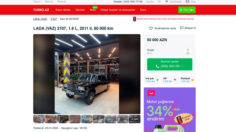 Bakıda 50 min manata “VAZ” satılır