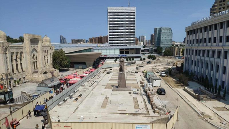 28 May metrosunun qarşısı: Təmir işlərinin son görüntüləri - FOTO