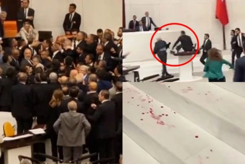 Türkiyə Böyük Millət Məclisində dava düşüb, deputatların qanı yerə sıçrayıb