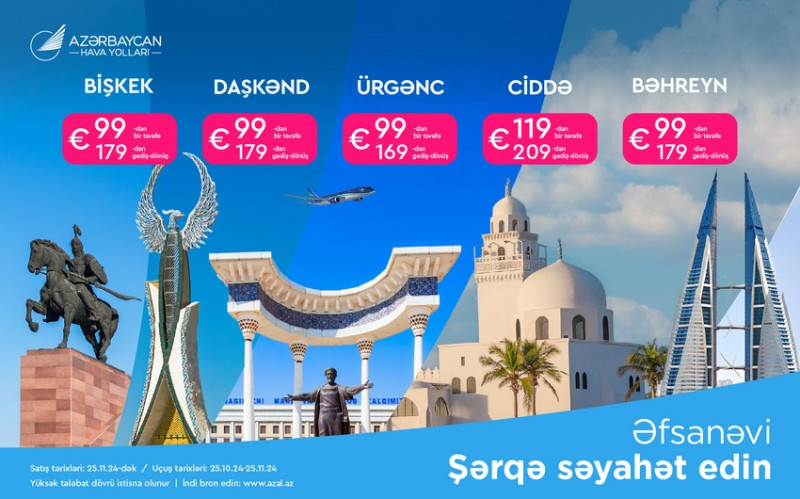 AZAL-dan Mərkəzi Asiya və Yaxın Şərqə biletlərə ENDİRİM KAMPANİYASI