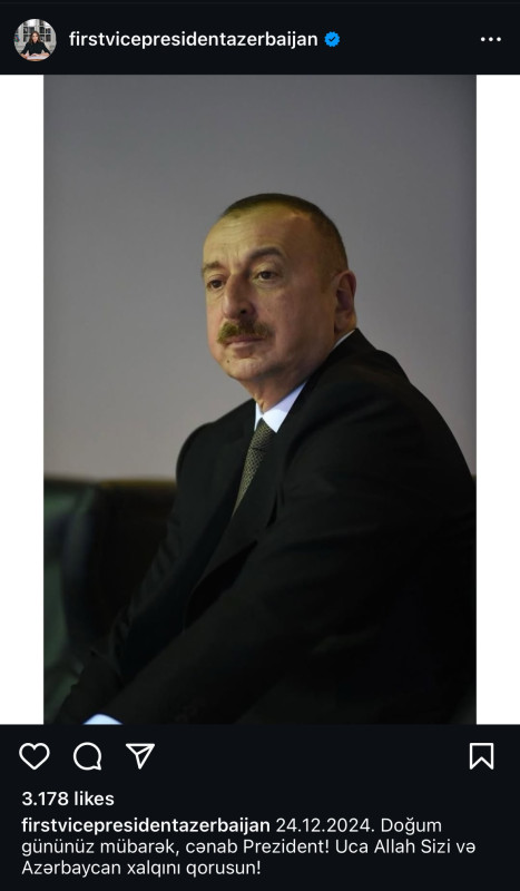 Mehriban Əliyeva Prezident İlham Əliyevi doğum günü münasibəti ilə təbrik edib