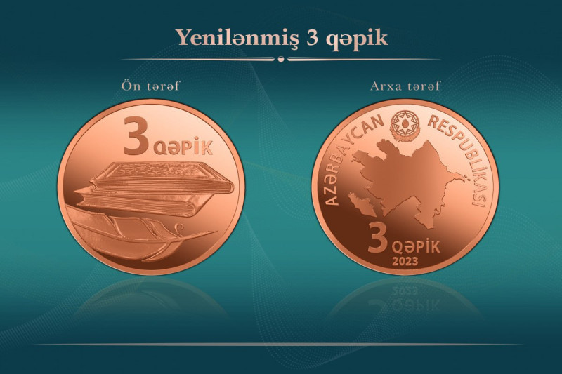 Azərbaycanda yenilənmiş 3 qəpiklik metal pul nişanı tədavülə buraxılıb