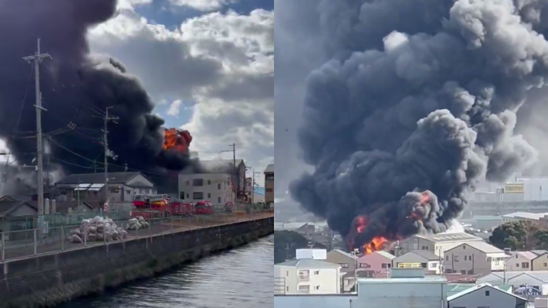 Yaponiyanın Osaka şəhərində məktəbin yaxınlığındakı anbar yanıb - VİDEO