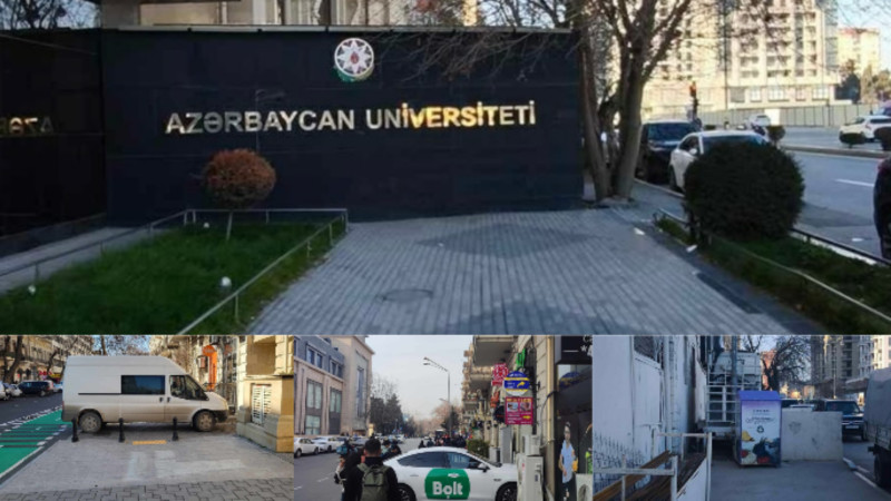Bakıda universitet yerləşdirdiyi lövhə ilə illərdir səkini zəbt edir – FOTO