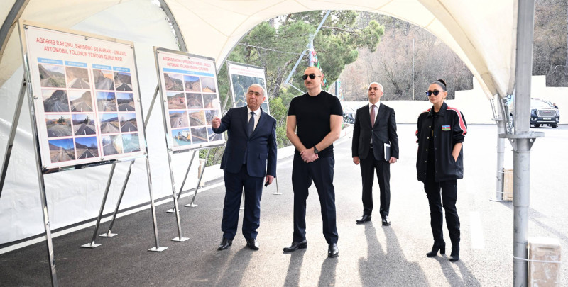 Prezident İlham Əliyev və birinci xanım Mehriban Əliyeva Sərsəng su anbarından Ağdərənin Umudlu kəndinə gedən avtomobil yolunun açılışında iştirak ediblər - FOTO