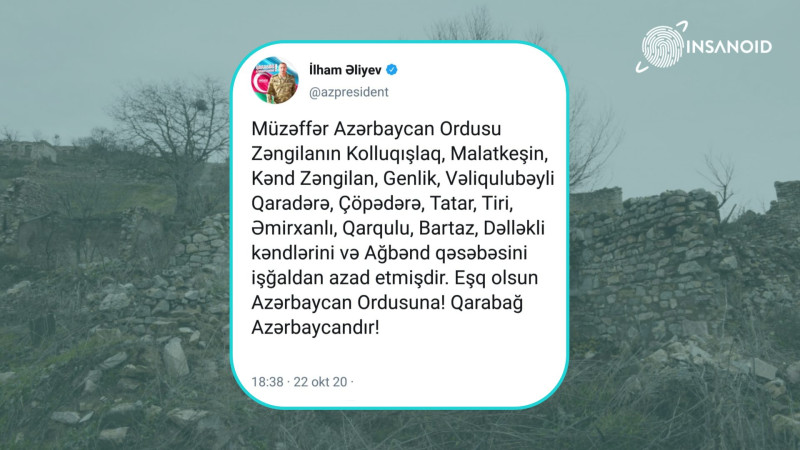 44 günlük Vətən müharibəsinin xronikası - 22 oktyabr 2020-ci il