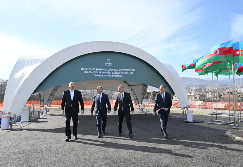 Prezident İlham Əliyev Xankəndidə Qarabağ Universitetinin Mühəndislik fakültəsinin binasının təməlini qoyub