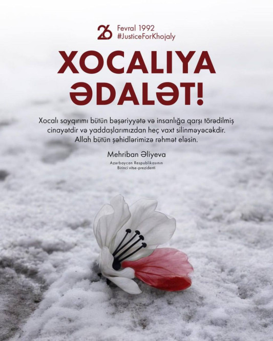 Mehriban Əliyeva: “Xocalı soyqırımı bütün bəşəriyyətə və insanlığa qarşı törədilmiş cinayətdir” - FOTO