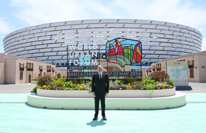 Prezident İlham Əliyev Bakı Olimpiya Stadionunun ərazisində WUF13 ilə bağlı görülən işlərlə tanış olub