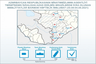 ANAMA işğaldan azad edilmiş ərazilərdə ötən həftə 236 mina aşkarlayıb