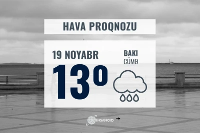 Bugün hava yağışlı keçəcək, 13° isti olacaq