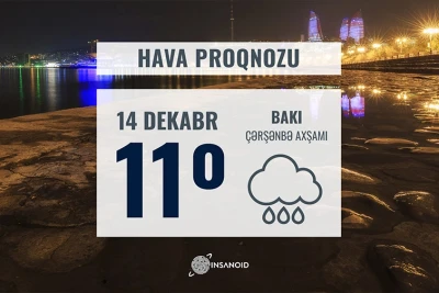 Günün havası: yağış yağacaq, 11° isti olacaq