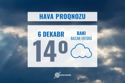 Bazar ertəsi havanın temperaturu 14° isti olacaq