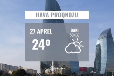 Çərşənbə günü havanın temperaturu 24° olacaq