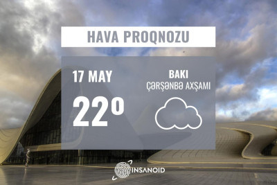 Mayın 17-də hava buludlu keçəcək
