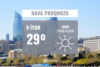 İyunun 9-na olan hava şəraiti: 29° isti olacaq