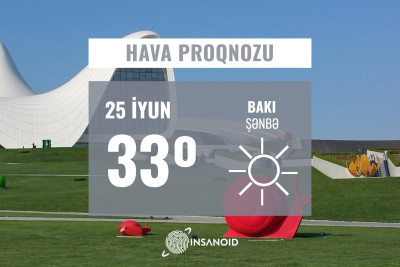 Şənbə günü Bakıda 34° isti olacaq, bəzi rayonlara yağış yağacaq