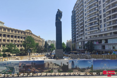 Azad qadın heykəlinin ətrafında abadlıq işləri aparılır