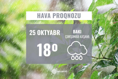 Oktyabrın 25-nə olan hava: çiskinli yağış yağacaq