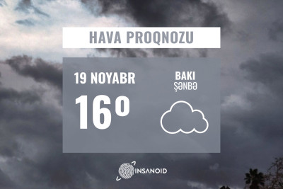 19 noyabr hava proqnozu : Şənbə günü hava buludlu olacaq, 16° isti olacaq