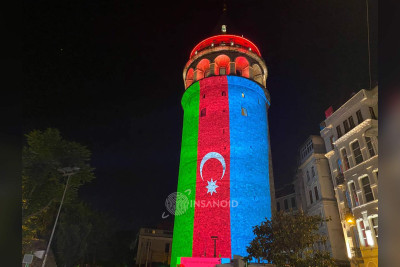 İstanbulun Qalata Qülləsi bayrağımızın rəngləri ilə işıqlandırılıb