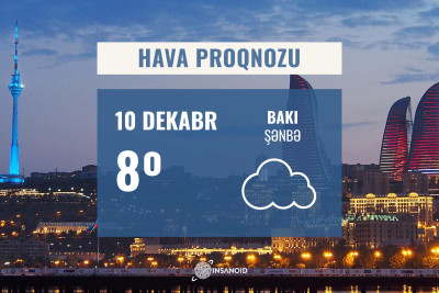 Şənbə gününə olan hava proqnozu: 8° isti olacaq