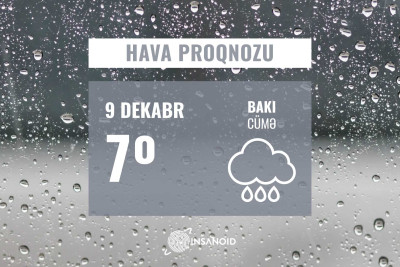 Cümə günü arabir yağış yağacaq, 7° isti olacaq